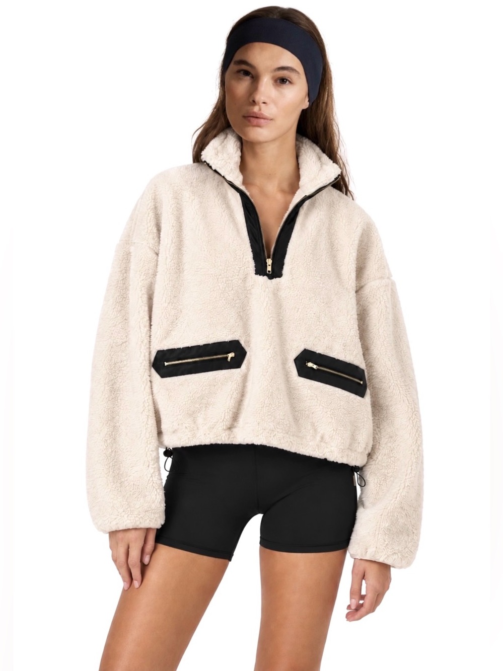 LNA Cozy Cream Sherpa Fleece (inside & out) Half-Zip Pullover | Small (US 4-6)